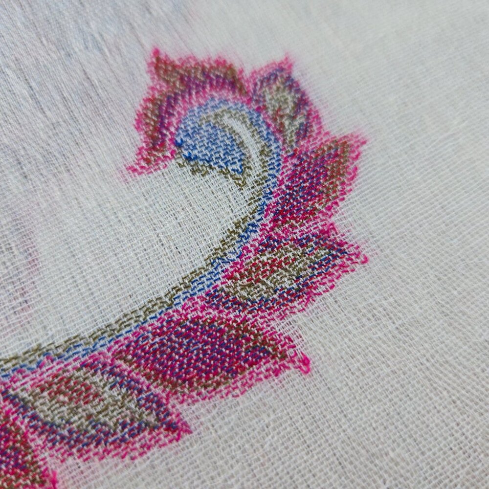 NWOT Cashmere Kashmiri Scarf Shawl Jacquard Embroidered Pink Purple - Picture 13 of 16